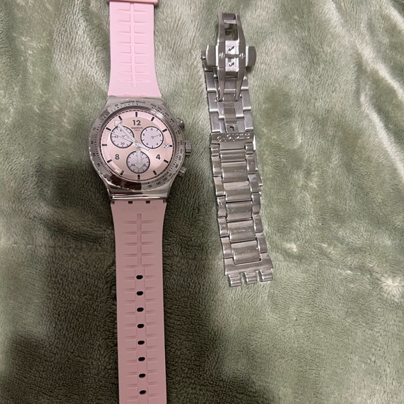 Swatch Pink and Silver Watch with Dual Straps - Picture 1 of 3